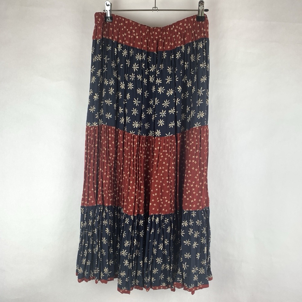 Vtg Countrycore Tiered Midi Skirt XL Ditsy Floral Prairie Cottagecore Peasant